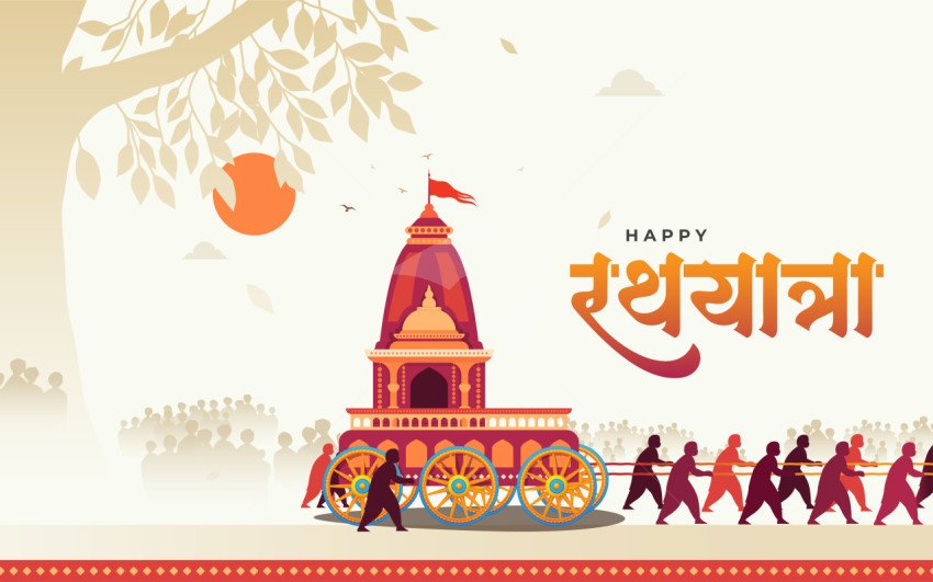 Illustration of Rath Yatra Festival Celebration with Decorated Chariot and Crowd