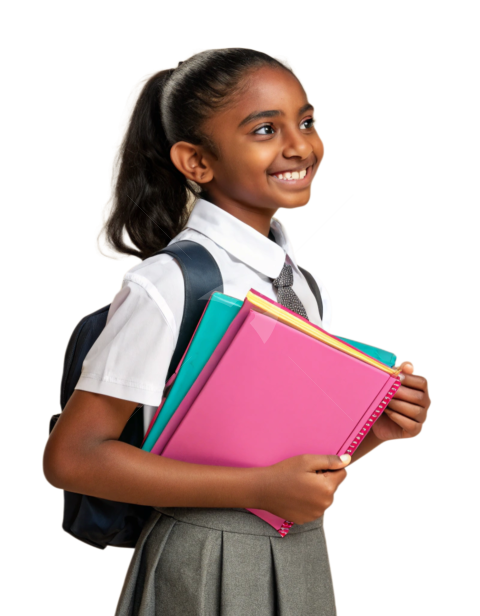 Young school girl student with uniform transparent image