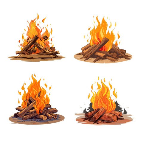 Bonfire Vector Illustration Set