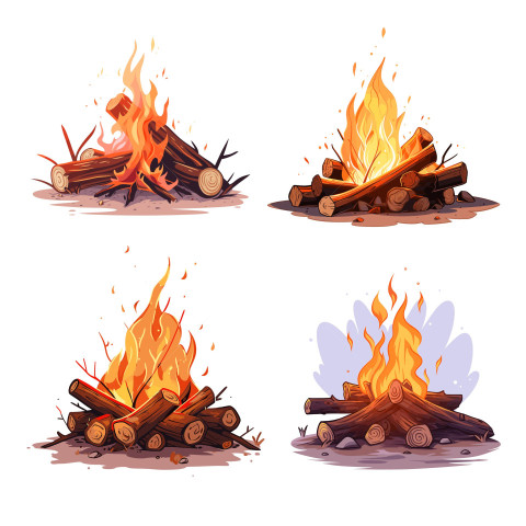 Campfire Vector Illustration Set