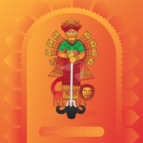 Happy Durga Puja Post Banner Template Illustration