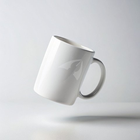 Coffee mug floating on a white background