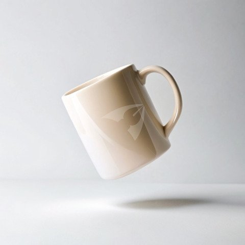 Coffee mug floating on a white background