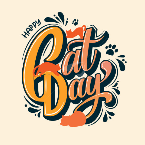 Happy Cat Day Typographic Post Design Template