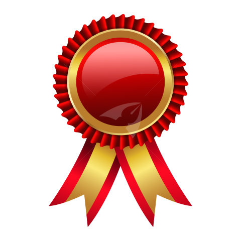 Golden red ribbon badge illustration