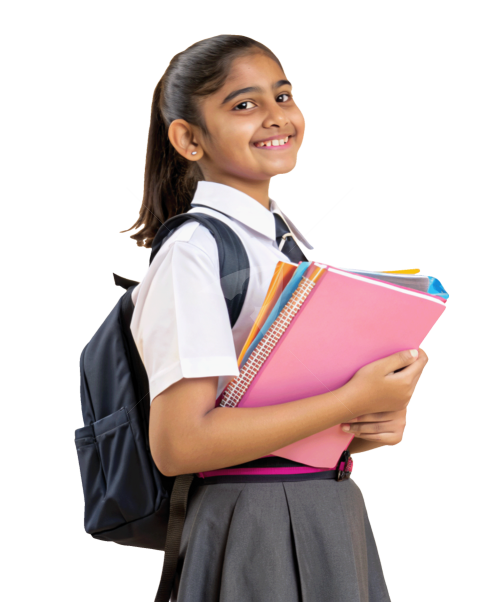 Young school girl student with uniform transparent image