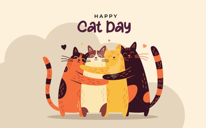 International Cat Day, Happy Cat Day Post Design Template with Funny Cat Illustration