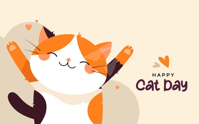 International Cat Day, Happy Cat Day Post Design Template with Funny Cat Illustration