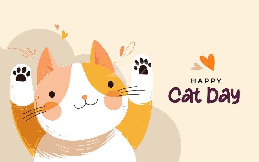 International Cat Day, Happy Cat Day Post Design Template with Funny Cat Illustration