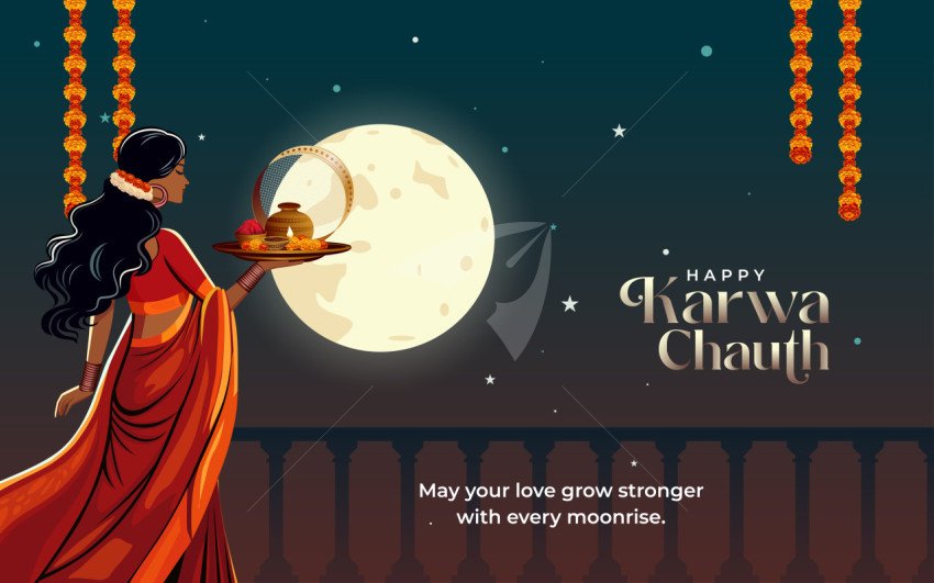 Happy Karwa Chauth Background Design Template