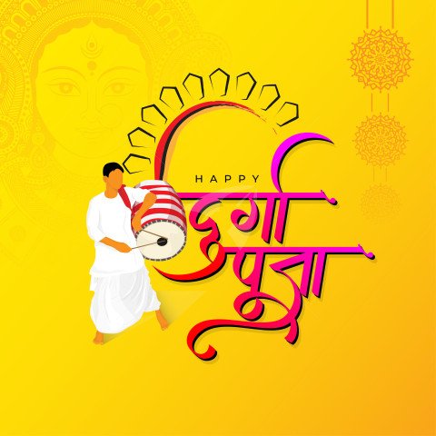 Happy Durga Puja Hindi Post Design Template