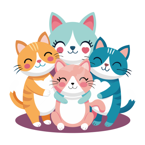 Four Cute Cat Hugging Each Other Illustration