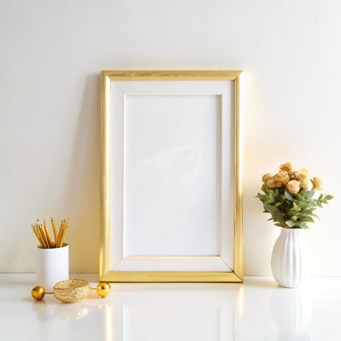 Golden photo frame on a white background