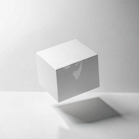 White square box floating on white background