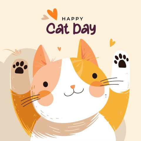 International Cat Day, Happy Cat Day Post Design Template with Funny Cat Illustration