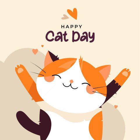 International Cat Day, Happy Cat Day Post Design Template with Funny Cat Illustration