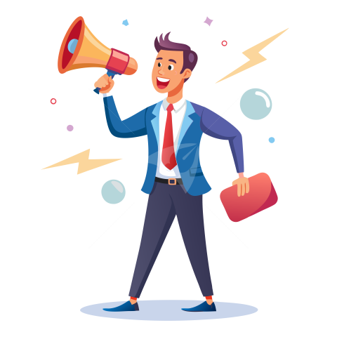 Business man speaking with megaphone illustration