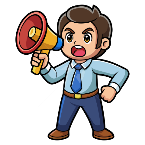 Cartoon man speaking with megaphone illustration