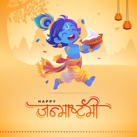 Happy Janmashtami Hindi Post Design Template