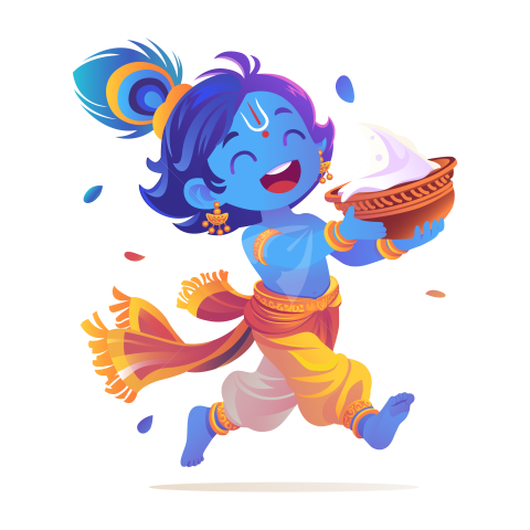 Cute Lord Krishna Cartoon Illustration