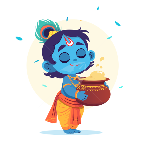 Cute Lord Krishna Cartoon Illustration