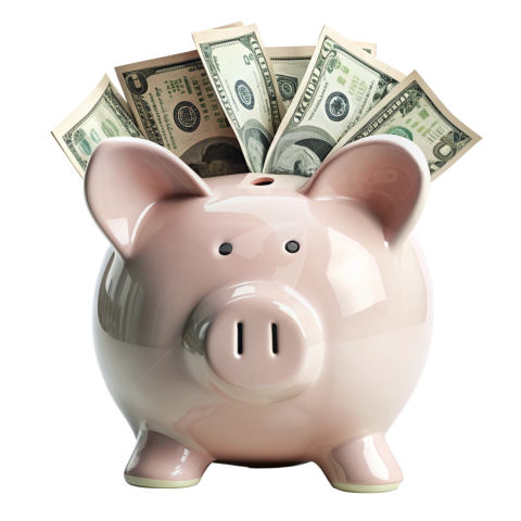 Piggy bank with money png