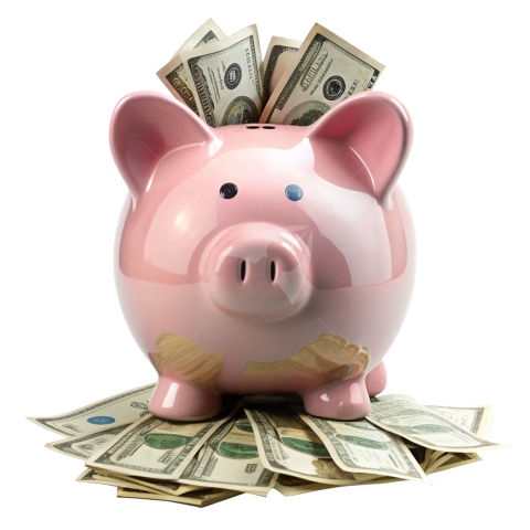 Piggy bank with money png