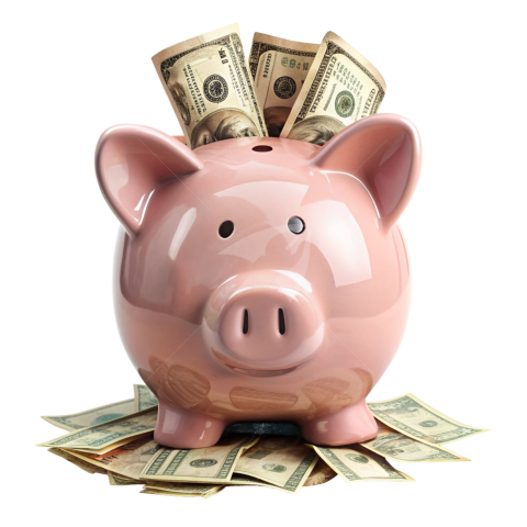 Piggy bank with money png