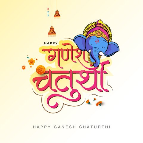 Happy Ganesh Chaturthi Hindi Post Design Template