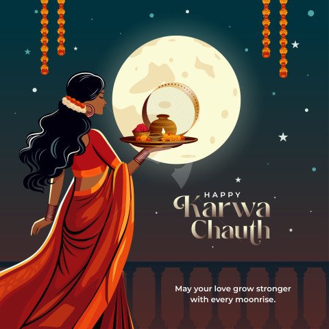 Happy Karwa Chauth Vector Design Template