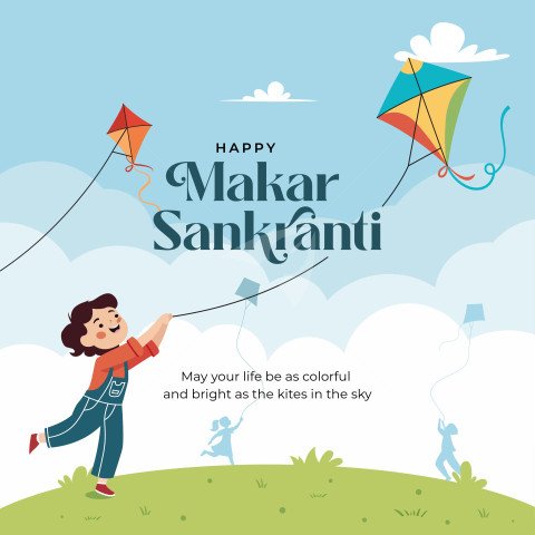 Happy Makar Sankranti Post Flat Vector Design Template