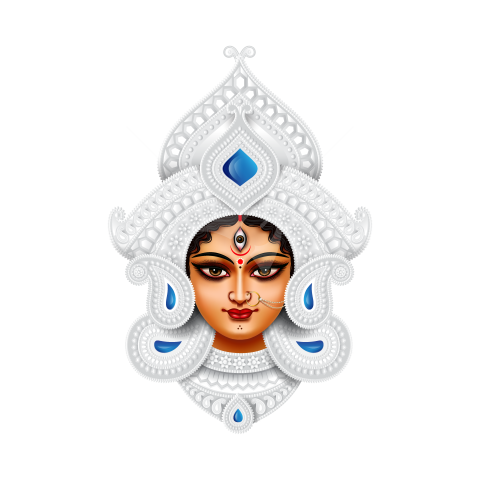 Goddess Durga Face Illustration with Traditional Ornaments Vector Illustration