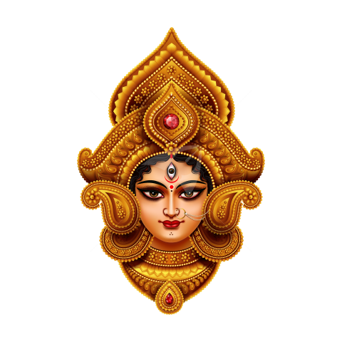 Goddess Durga Face Illustration with Traditional Ornaments Vector Illustration