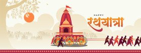 Colorful Illustration of Rath Yatra Festival Banner with Devotees and Decorative Chariot