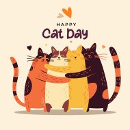 Happy Cat Day Post Design Template with Funny Cat Illustration